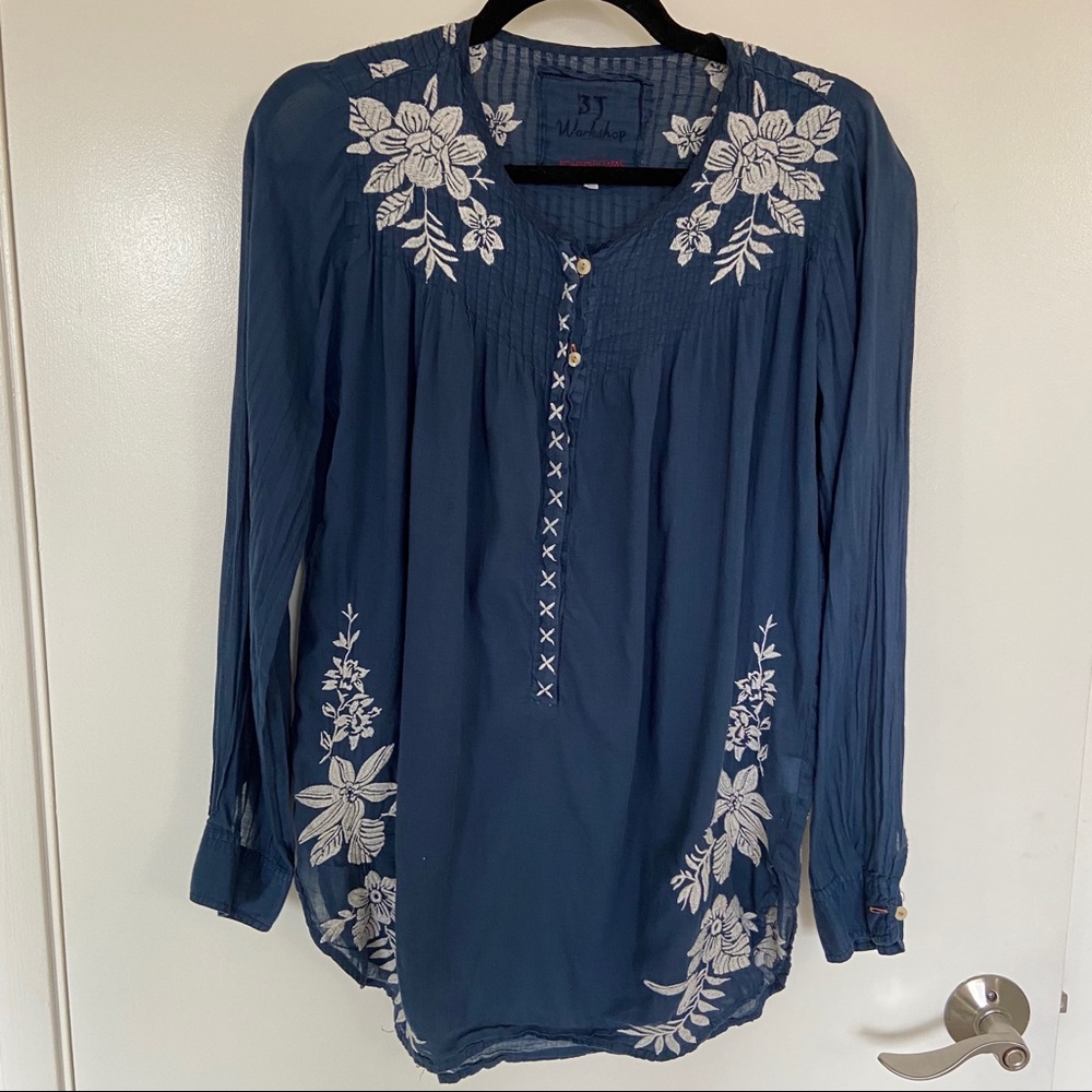 Johnny Was Embroidered Blue Blouse